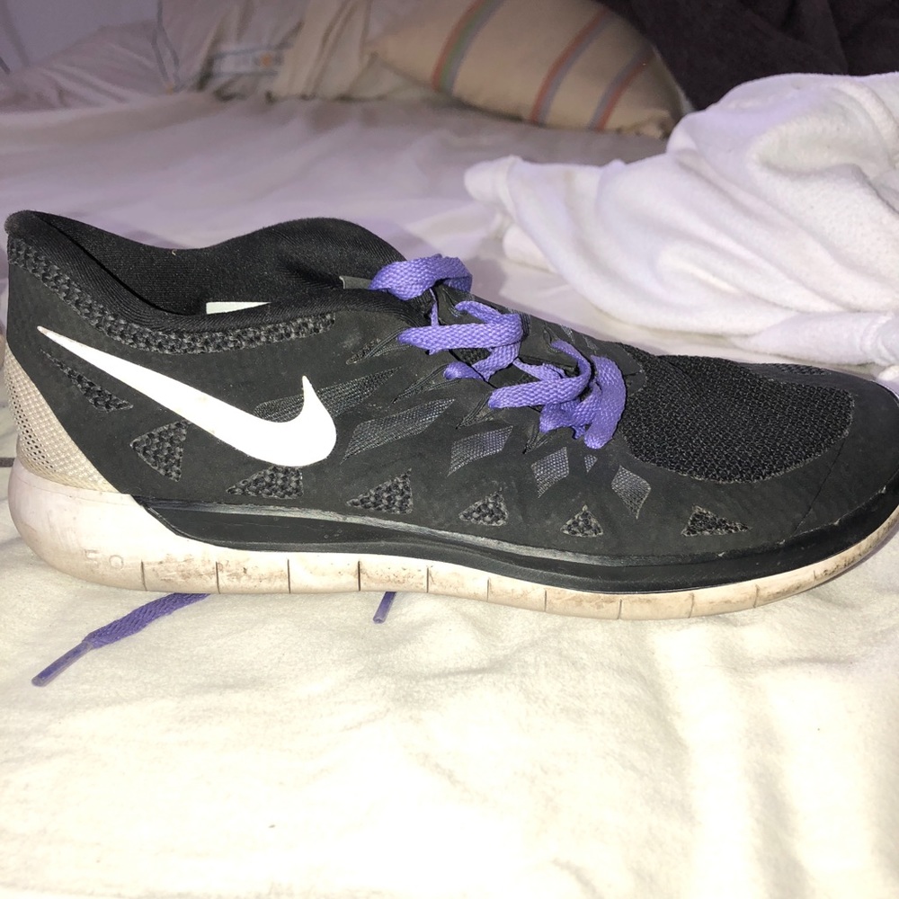 Nike free purple and black running shoes